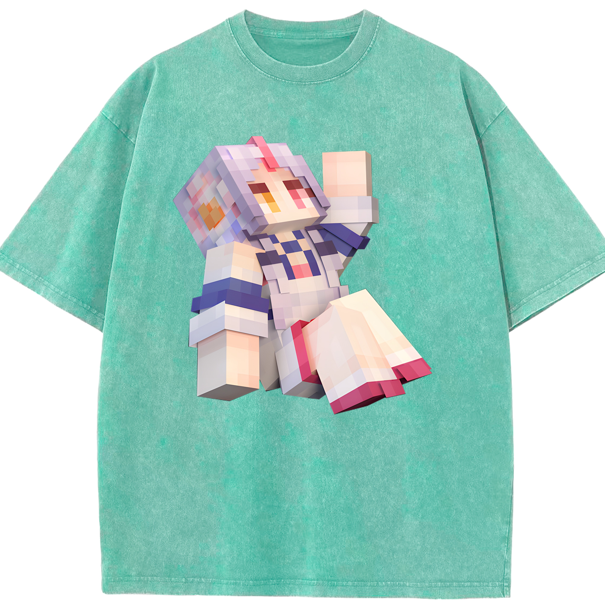 （画像用） マインクラフト ブロックの世界 Minecraft MC Block world 綿100% ヴィンテージ風 半袖Tシャツ（フロントプリント）